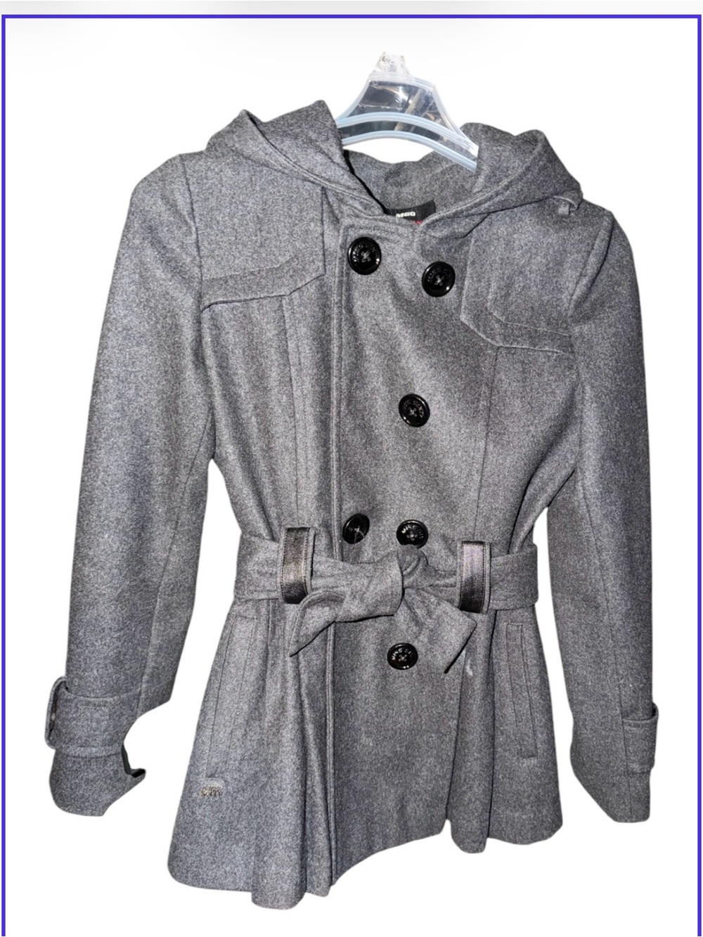 EUC Miss Sixty Gray Double-Breasted Hooded Pea Coat